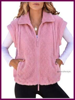 Sherpa Fleece Puffer Vest Zip Up Crop Sleeveless Jacket